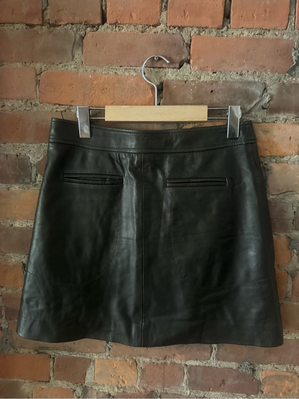 Classic Dark Olive Leather Mini Skirt
